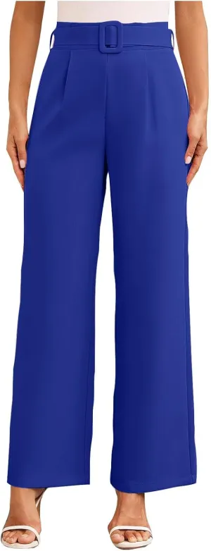 Womens Business Casual Work Pants Elegant High Waist Loose Straight Leg Dress Pants Fashion Flowy Suit Trousers