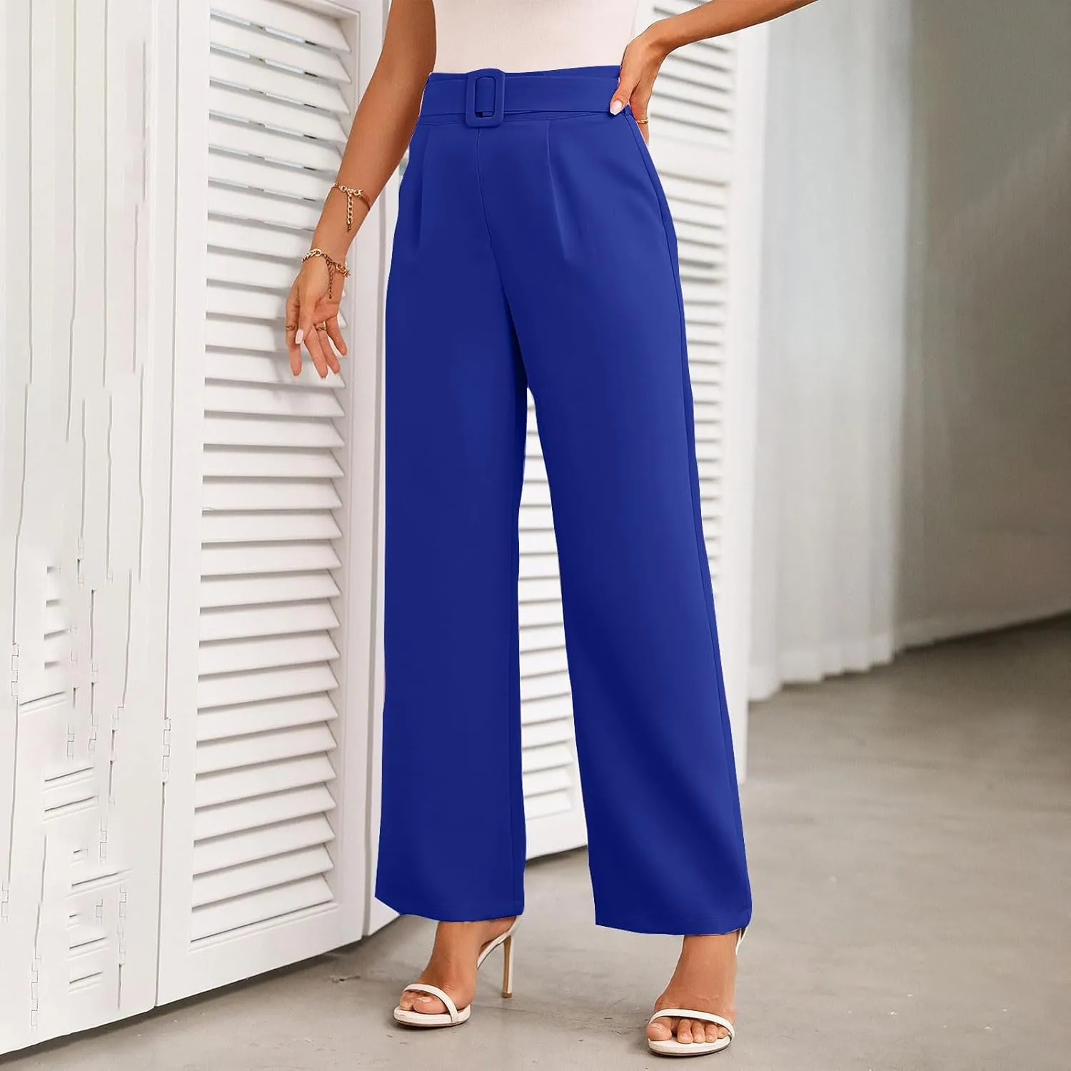Womens Business Casual Work Pants Elegant High Waist Loose Straight Leg Dress Pants Fashion Flowy Suit Trousers