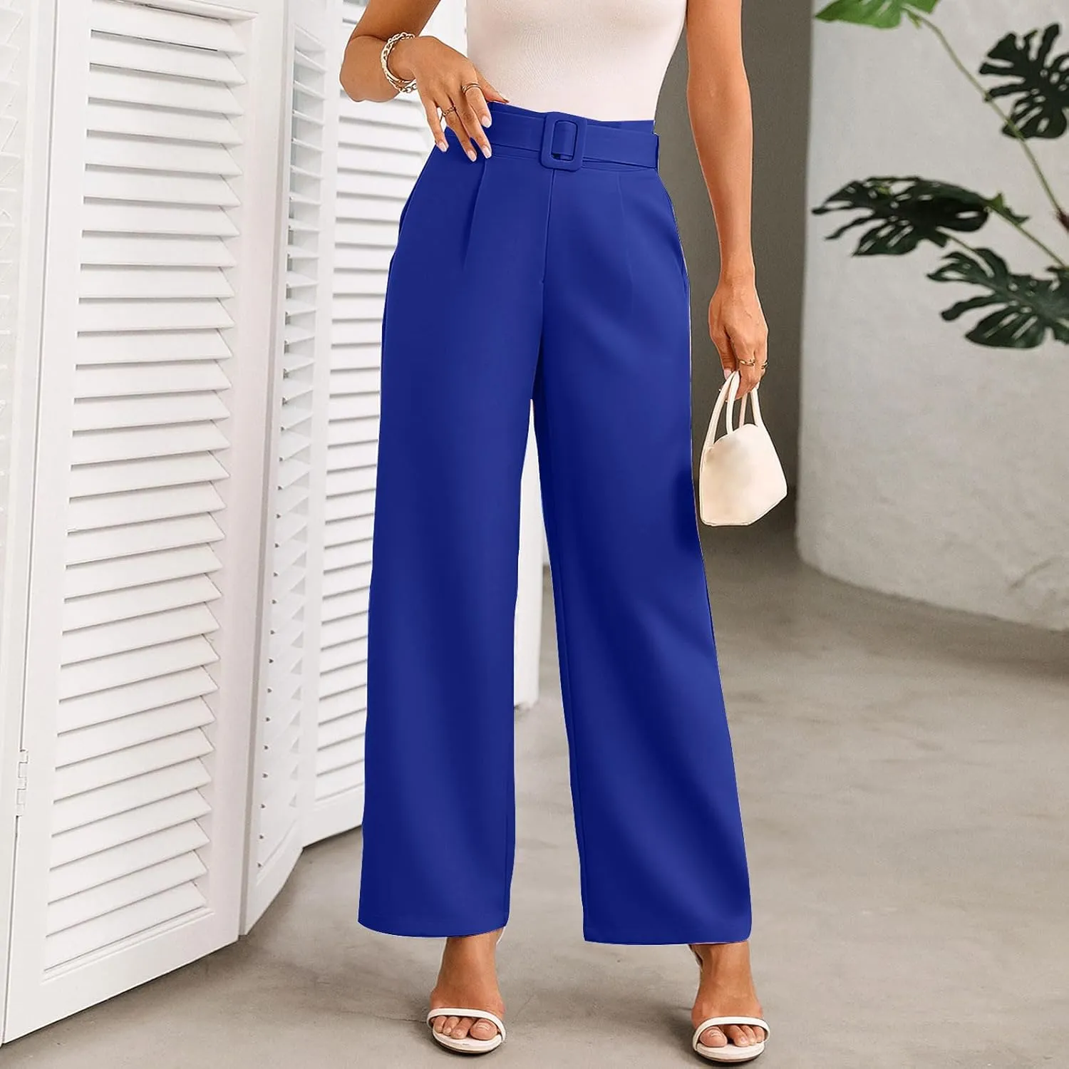 Womens Business Casual Work Pants Elegant High Waist Loose Straight Leg Dress Pants Fashion Flowy Suit Trousers