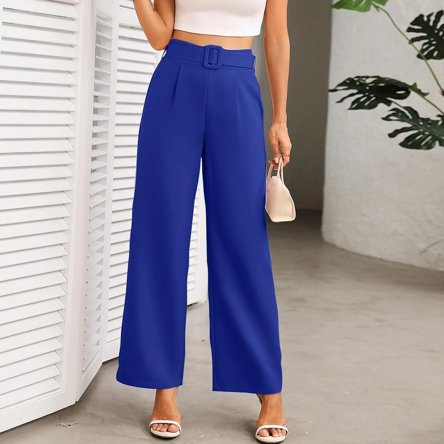 Womens Business Casual Work Pants Elegant High Waist Loose Straight Leg Dress Pants Fashion Flowy Suit Trousers