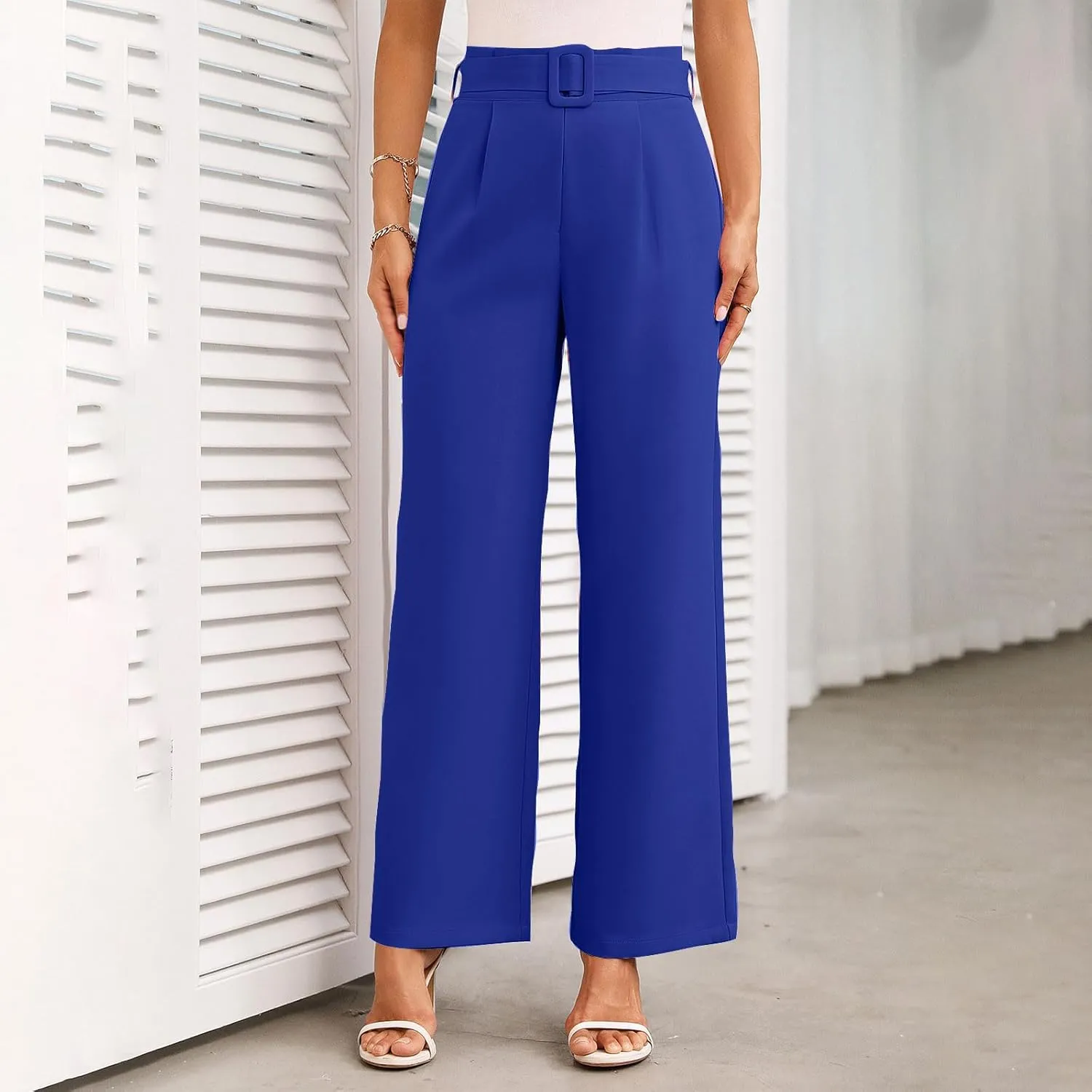 Womens Business Casual Work Pants Elegant High Waist Loose Straight Leg Dress Pants Fashion Flowy Suit Trousers