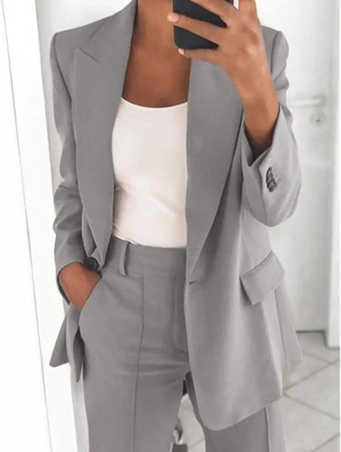 Women's Casual Blazers Business Lightweight Button Down Long Sleeve Jacket Open Front Blazer Summer Cardigan Work Suit