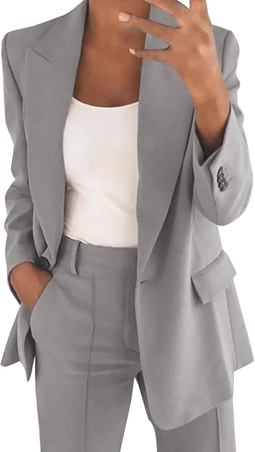 Women's Casual Blazers Business Lightweight Button Down Long Sleeve Jacket Open Front Blazer Summer Cardigan Work Suit
