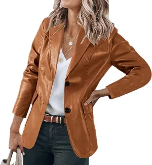 Womens Casual Lightweight Blazers Open Front Long Sleeve Lapel Collar Single Button Work Office Business Suit Jacket