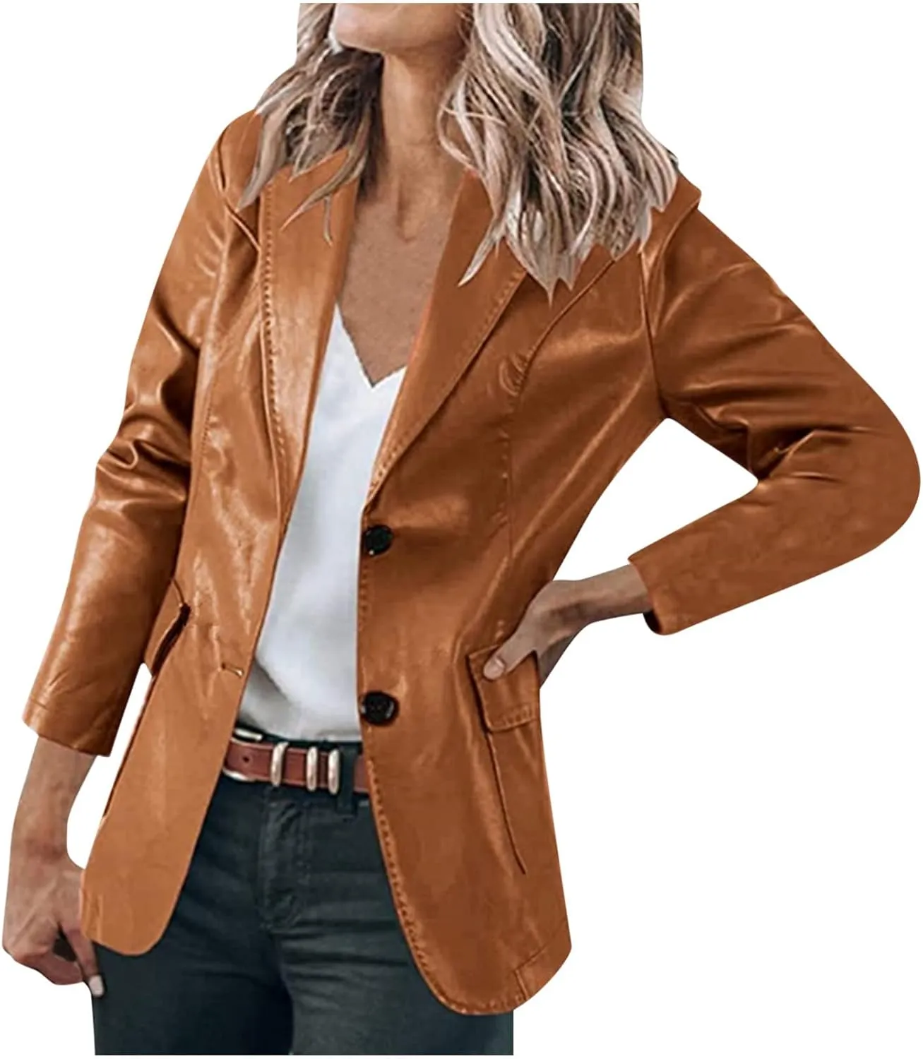 Womens Casual Lightweight Blazers Open Front Long Sleeve Lapel Collar Single Button Work Office Business Suit Jacket