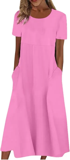 Women's Casual Summer Floral Short Sleeve T Shirts Maxi Dress 2025 Spring V Neck Flowy Tiered Boho Beach Dresses