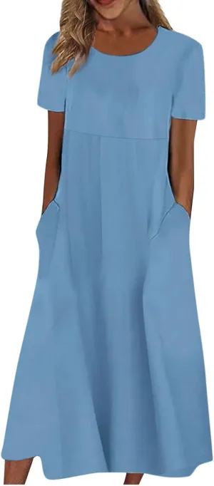 Women's Casual Summer Floral Short Sleeve T Shirts Maxi Dress 2025 Spring V Neck Flowy Tiered Boho Beach Dresses