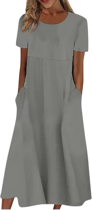 Women's Casual Summer Floral Short Sleeve T Shirts Maxi Dress 2025 Spring V Neck Flowy Tiered Boho Beach Dresses