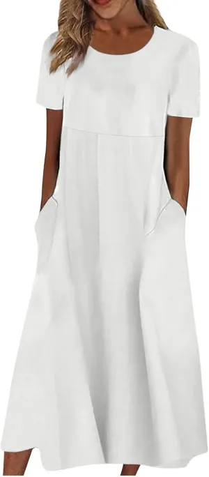 Women's Casual Summer Floral Short Sleeve T Shirts Maxi Dress 2025 Spring V Neck Flowy Tiered Boho Beach Dresses