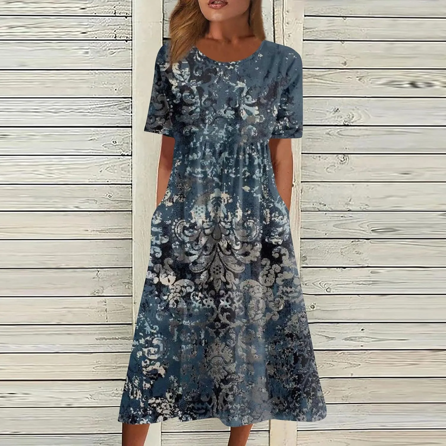 Women's Casual Summer Floral Short Sleeve T Shirts Maxi Dress 2025 Spring V Neck Flowy Tiered Boho Beach Dresses