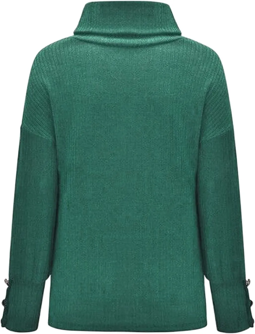Women's Chic Turtleneck Sweater Solid Button Sleeve Knitted Pullovers Sweater Warm Loose Casual Oversized Sweater
