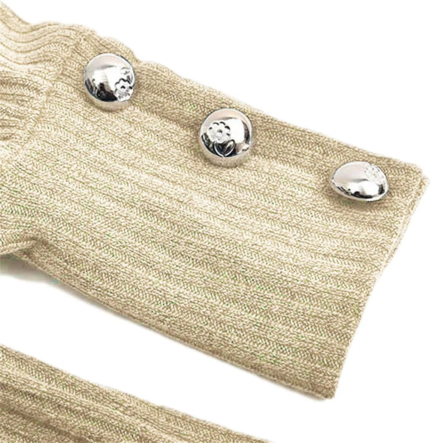 Women's Chic Turtleneck Sweater Solid Button Sleeve Knitted Pullovers Sweater Warm Loose Casual Oversized Sweater