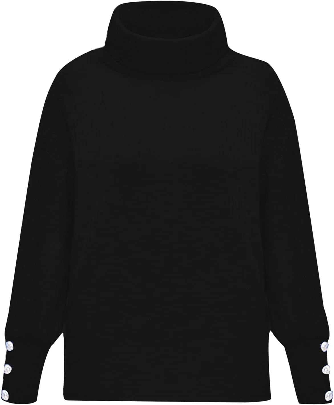 Women's Chic Turtleneck Sweater Solid Button Sleeve Knitted Pullovers Sweater Warm Loose Casual Oversized Sweater