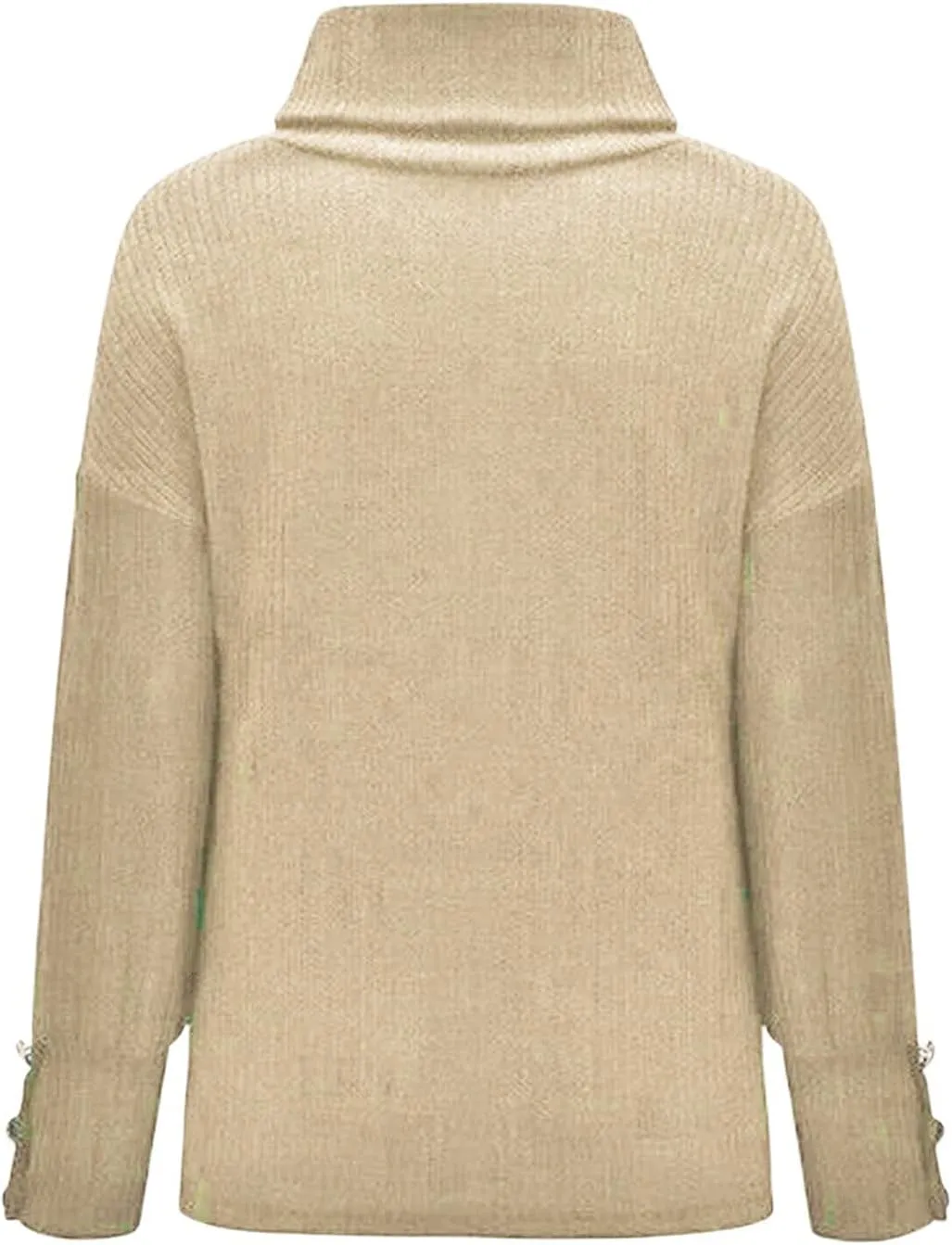 Women's Chic Turtleneck Sweater Solid Button Sleeve Knitted Pullovers Sweater Warm Loose Casual Oversized Sweater