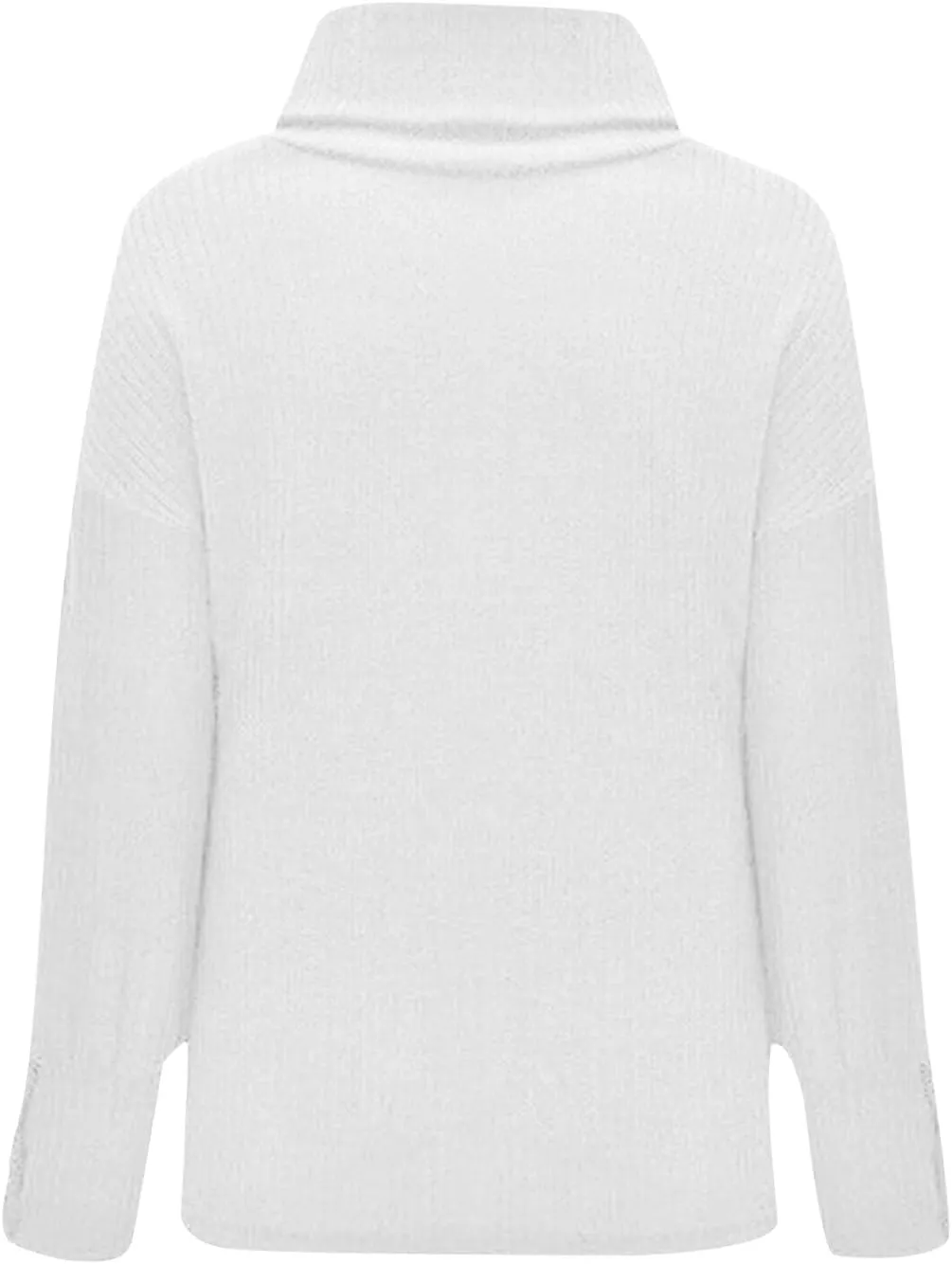 Women's Chic Turtleneck Sweater Solid Button Sleeve Knitted Pullovers Sweater Warm Loose Casual Oversized Sweater