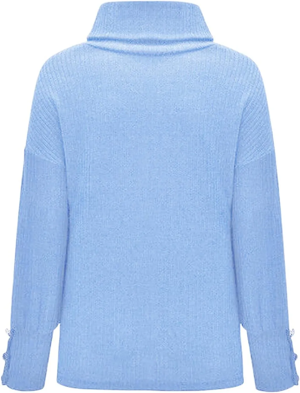 Women's Chic Turtleneck Sweater Solid Button Sleeve Knitted Pullovers Sweater Warm Loose Casual Oversized Sweater