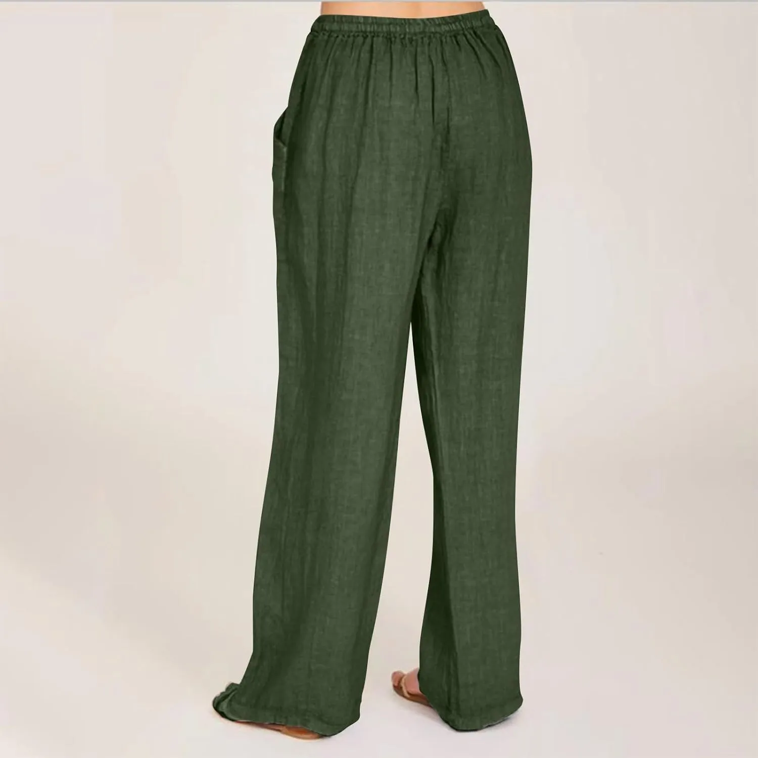 Women's Cotton Linen Wide Leg Pants High Waisted Casual Comfy Palazzo Trousers Vacation Beach Outfit with Drawstring
