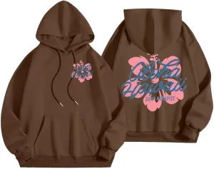 Womens Cute Hoodies Pink Hoodie Oversized Letter Print Graphic Hoodies Teen Girl Long Sleeve Y2K Preppy Sweatshirts