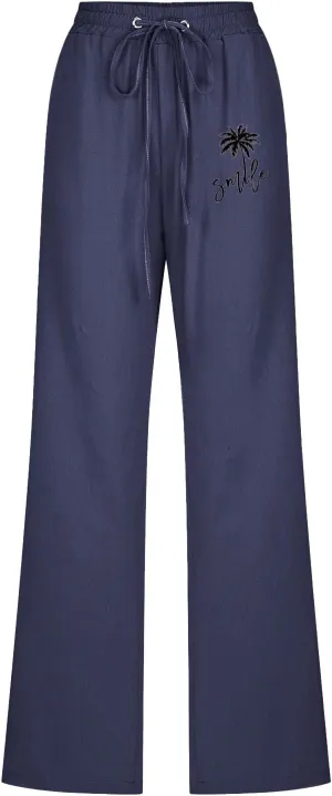Womens Dress Pants Summer Drawstring High Waist Straight Leg Pants Casual Dressy Work Vacation Beach Trousers with Pockets
