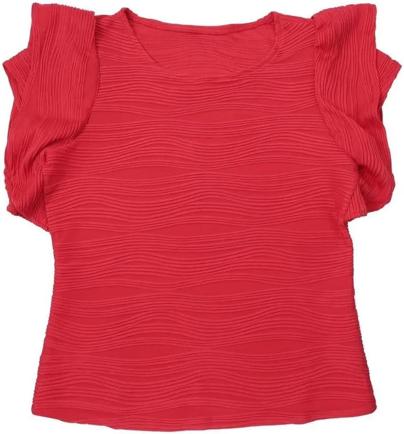 Women's Dressy Casual Tops Business Work Blouses Cap Sleeve Crewneck Shirts
