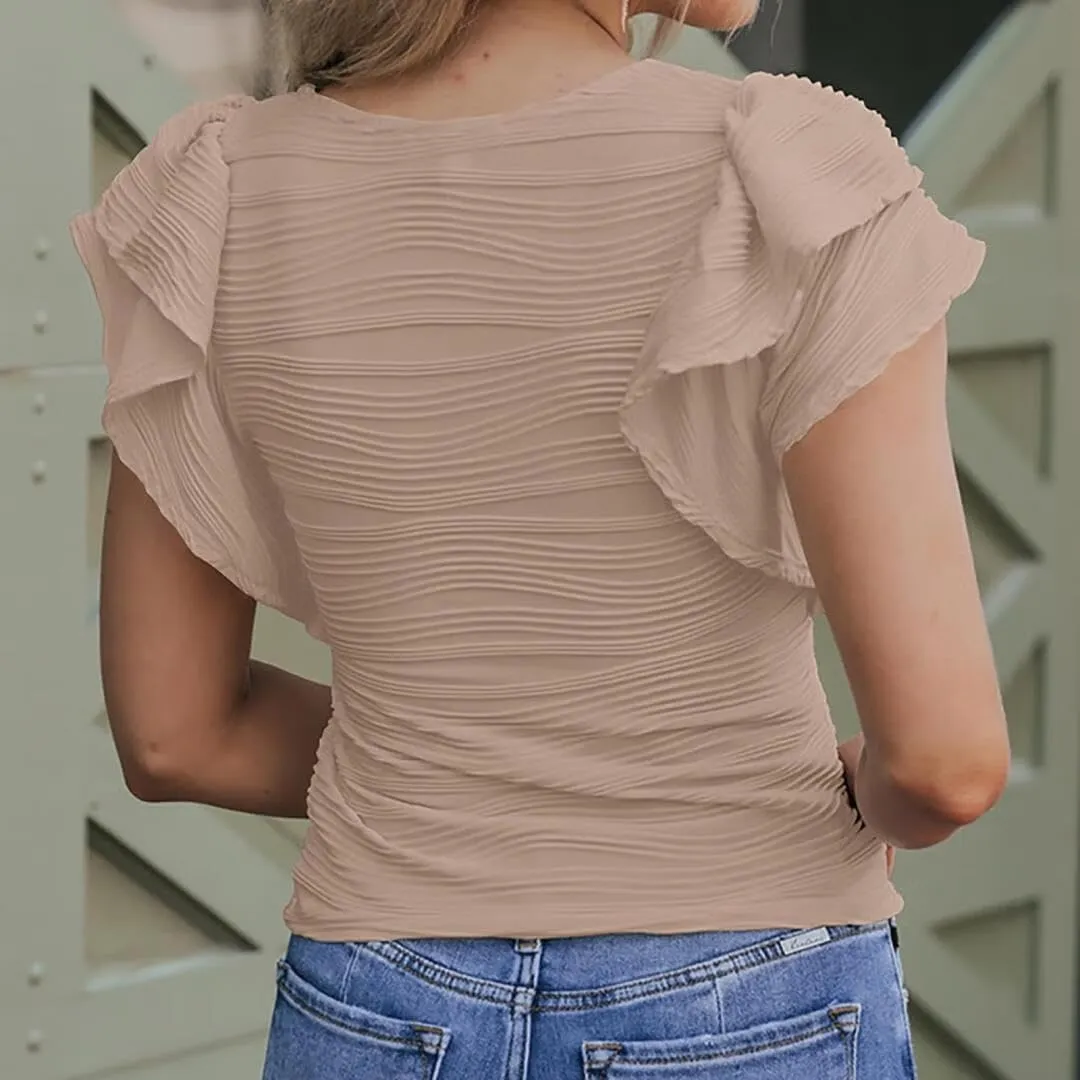 Women's Dressy Casual Tops Business Work Blouses Cap Sleeve Crewneck Shirts