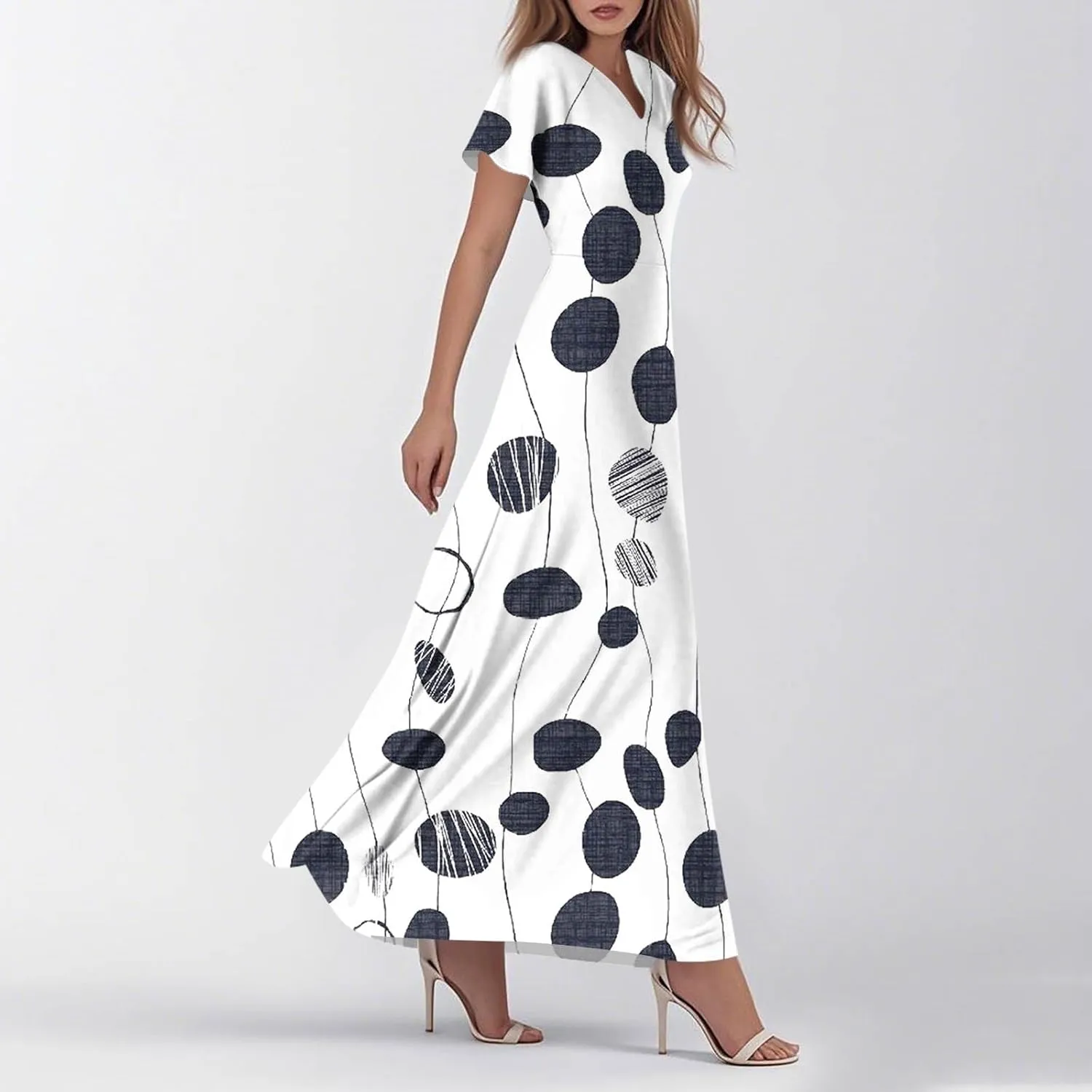 Womens Fashion V Neck Ruffle Short Sleeve Maxi Dress 2025 Summer Elegant Solid Color Flowy A Line Dresses