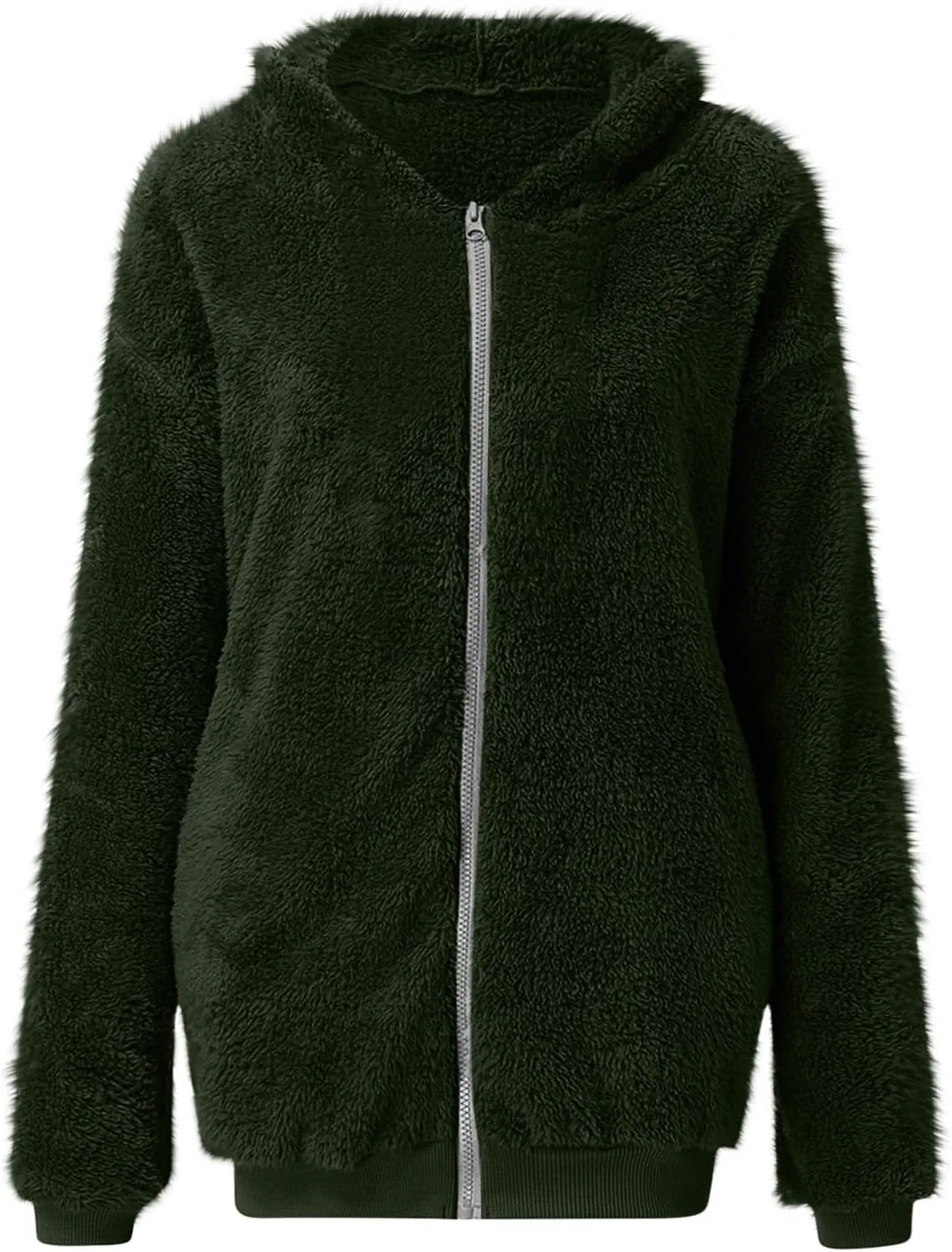 Women's Fleece Jacket Fuzzy Hooded Winter Warm Casual Coats Zip Up Open Front Sherpa Cardigan Outwear with Pockets