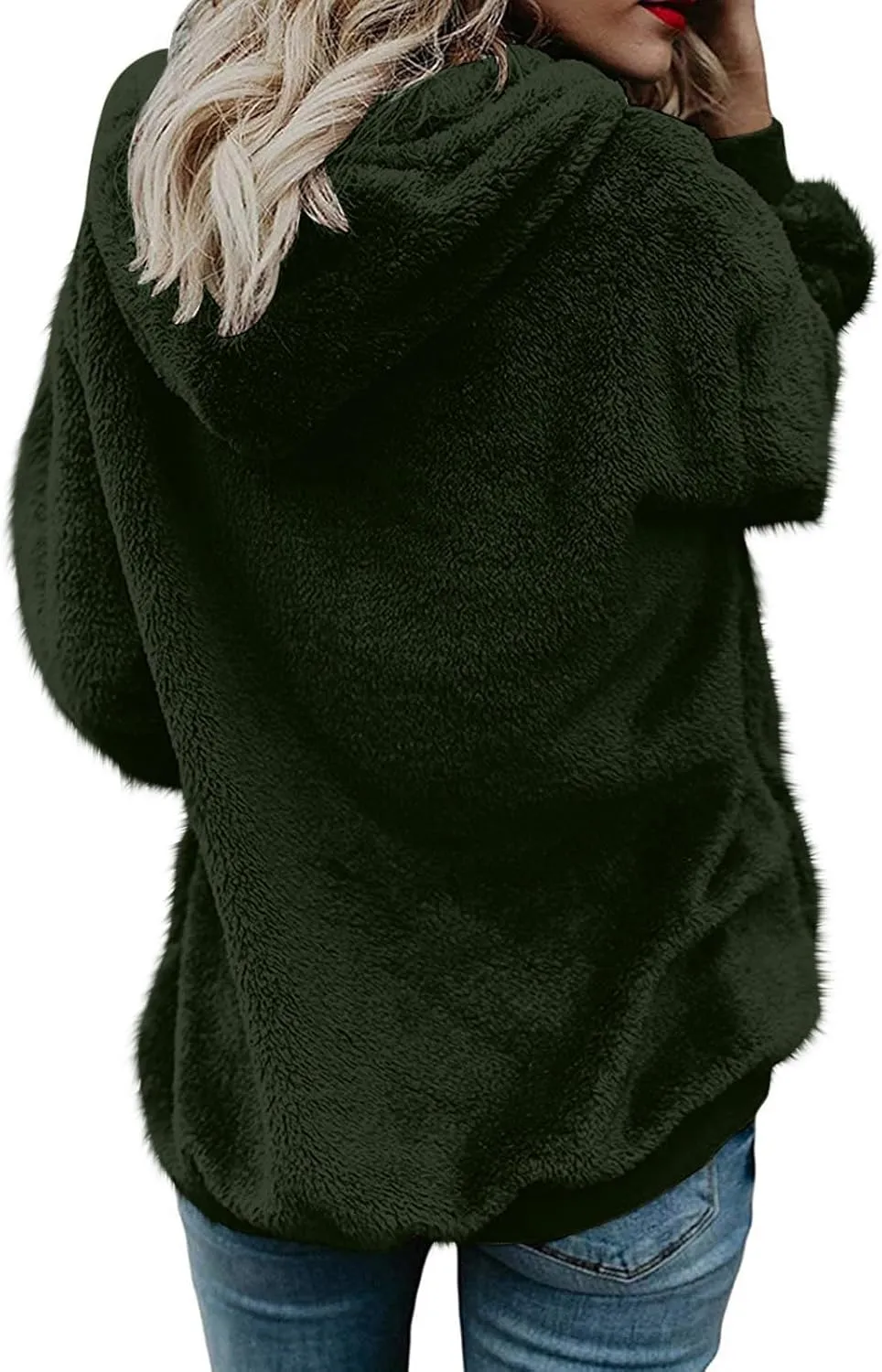 Women's Fleece Jacket Fuzzy Hooded Winter Warm Casual Coats Zip Up Open Front Sherpa Cardigan Outwear with Pockets