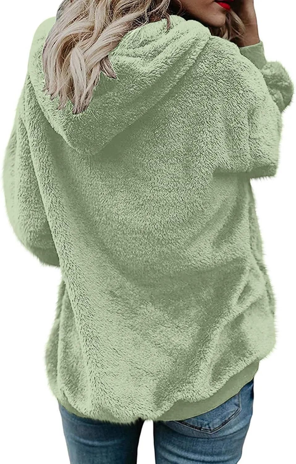 Women's Fleece Jacket Fuzzy Hooded Winter Warm Casual Coats Zip Up Open Front Sherpa Cardigan Outwear with Pockets