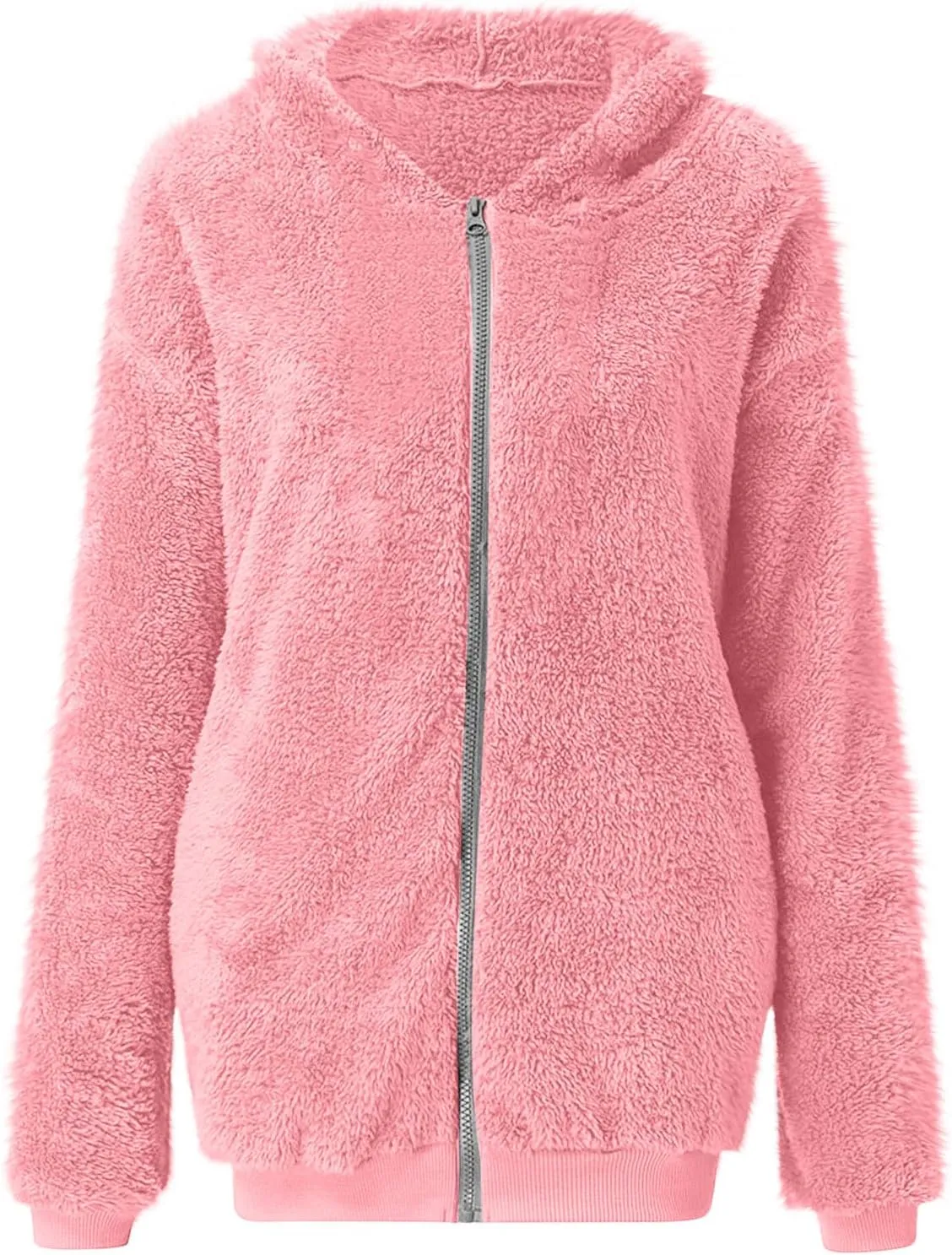 Women's Fleece Jacket Fuzzy Hooded Winter Warm Casual Coats Zip Up Open Front Sherpa Cardigan Outwear with Pockets