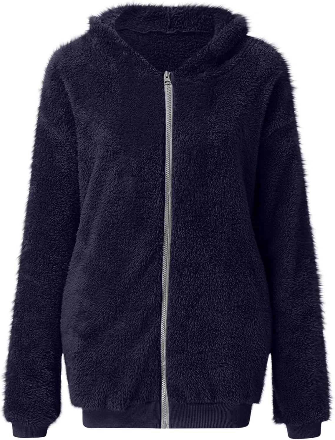 Women's Fleece Jacket Fuzzy Hooded Winter Warm Casual Coats Zip Up Open Front Sherpa Cardigan Outwear with Pockets