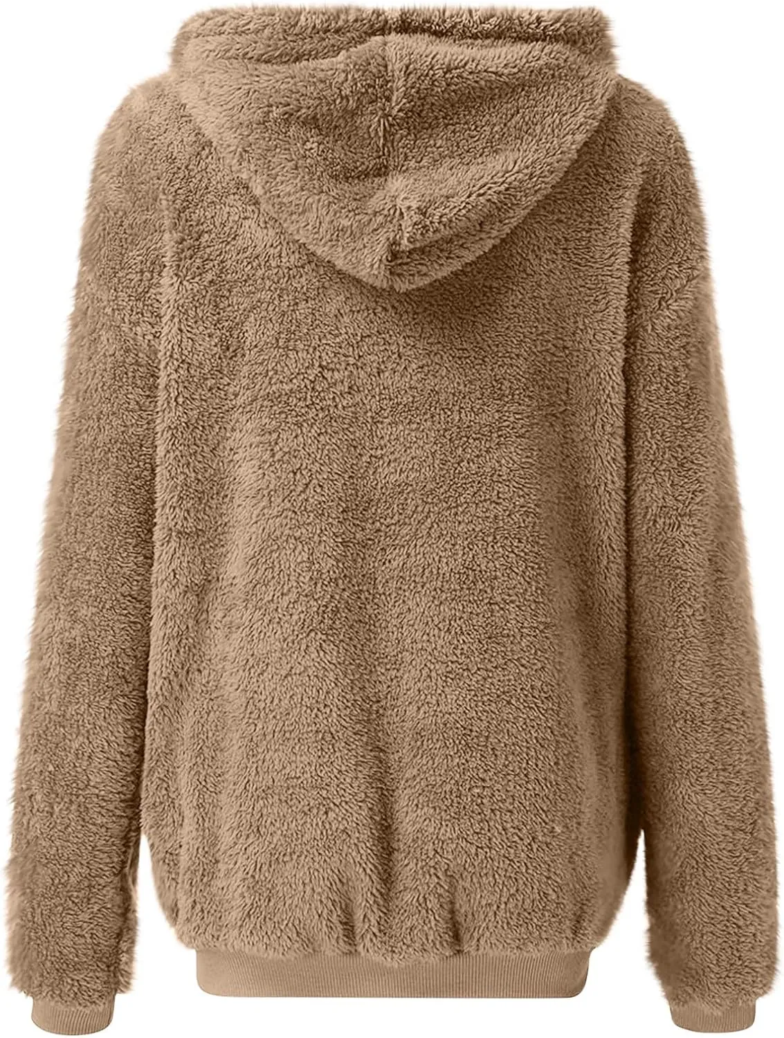 Women's Fleece Jacket Fuzzy Hooded Winter Warm Casual Coats Zip Up Open Front Sherpa Cardigan Outwear with Pockets