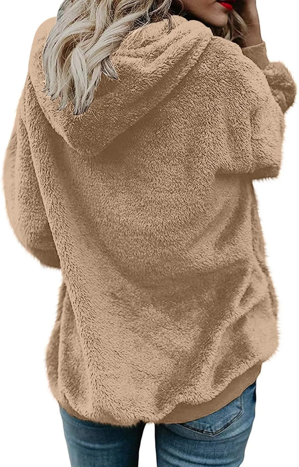 Women's Fleece Jacket Fuzzy Hooded Winter Warm Casual Coats Zip Up Open Front Sherpa Cardigan Outwear with Pockets