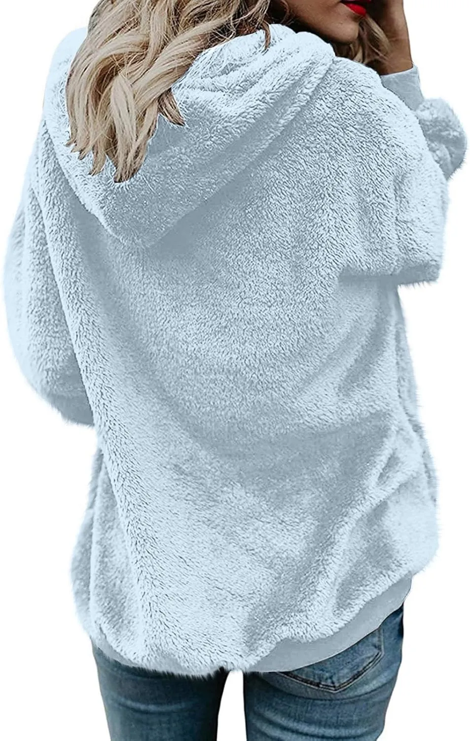 Women's Fleece Jacket Fuzzy Hooded Winter Warm Casual Coats Zip Up Open Front Sherpa Cardigan Outwear with Pockets