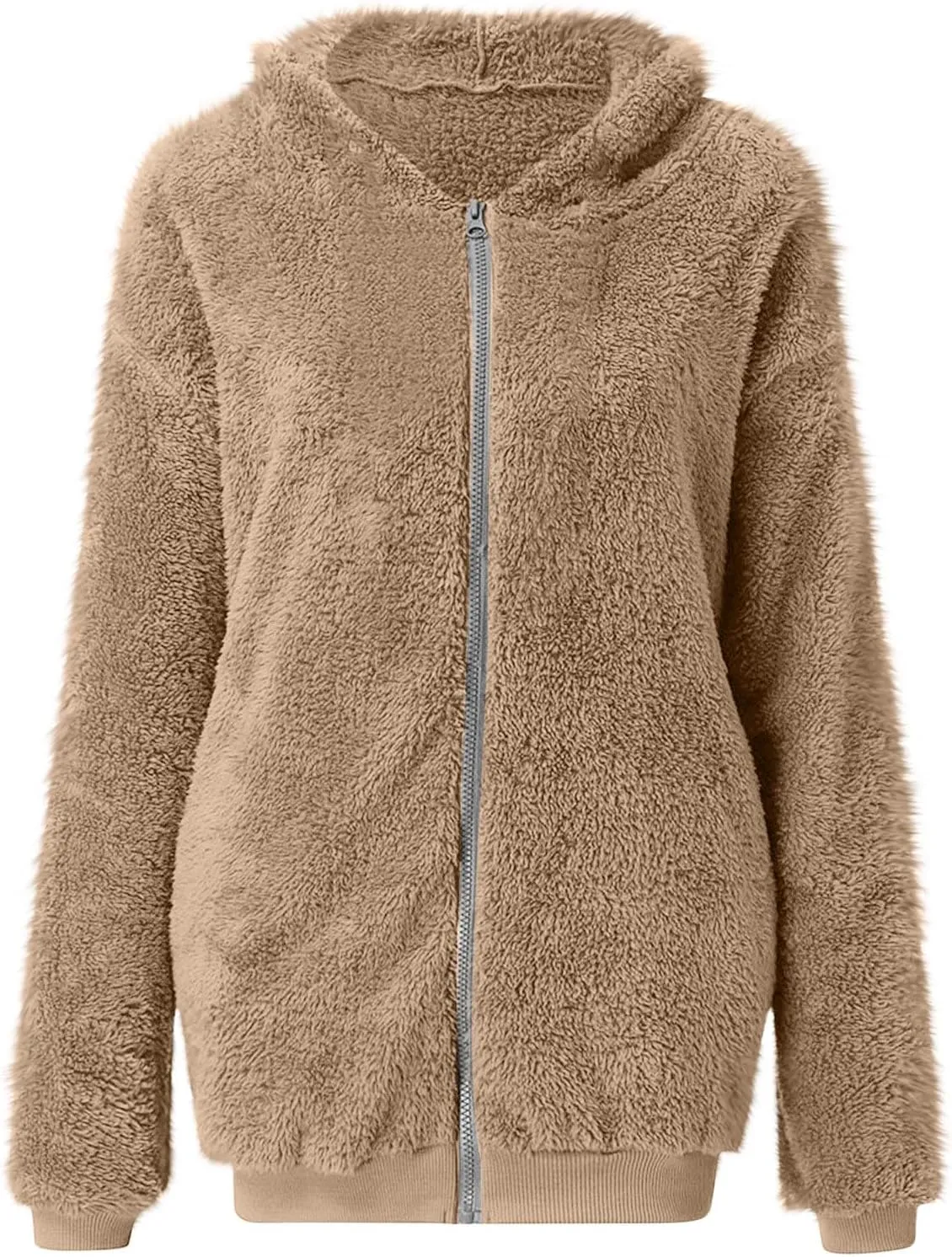 Women's Fleece Jacket Fuzzy Hooded Winter Warm Casual Coats Zip Up Open Front Sherpa Cardigan Outwear with Pockets