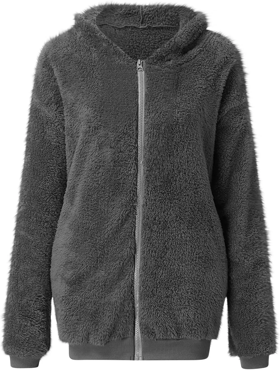 Women's Fleece Jacket Fuzzy Hooded Winter Warm Casual Coats Zip Up Open Front Sherpa Cardigan Outwear with Pockets