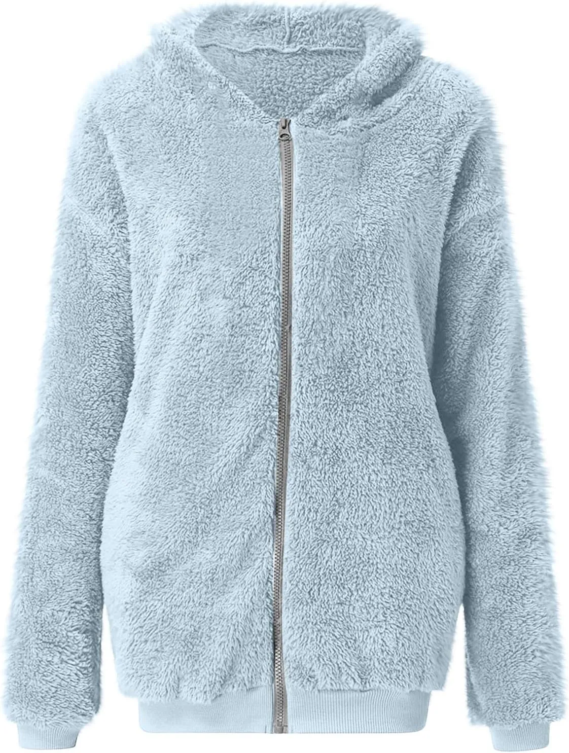 Women's Fleece Jacket Fuzzy Hooded Winter Warm Casual Coats Zip Up Open Front Sherpa Cardigan Outwear with Pockets