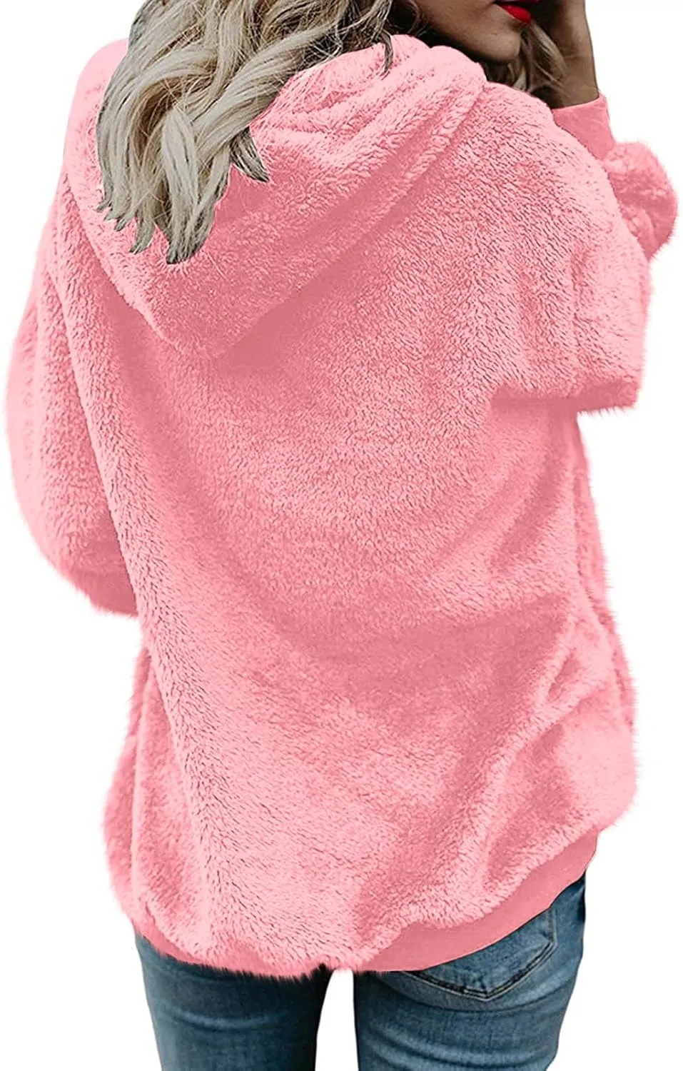 Women's Fleece Jacket Fuzzy Hooded Winter Warm Casual Coats Zip Up Open Front Sherpa Cardigan Outwear with Pockets
