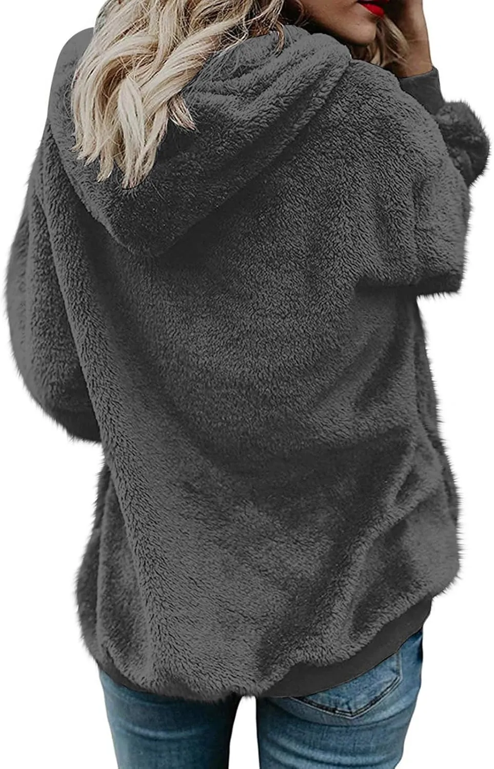 Women's Fleece Jacket Fuzzy Hooded Winter Warm Casual Coats Zip Up Open Front Sherpa Cardigan Outwear with Pockets