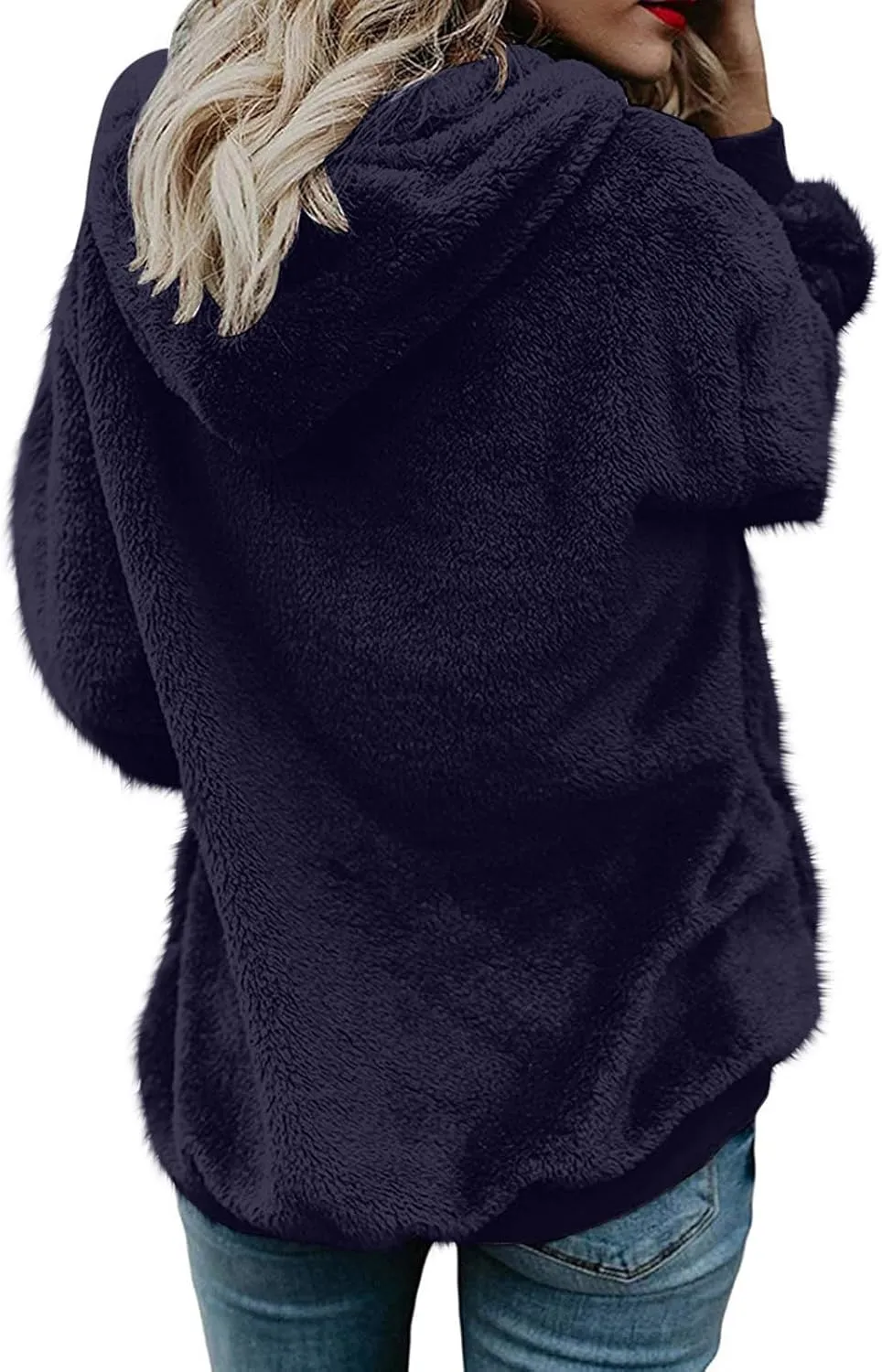 Women's Fleece Jacket Fuzzy Hooded Winter Warm Casual Coats Zip Up Open Front Sherpa Cardigan Outwear with Pockets