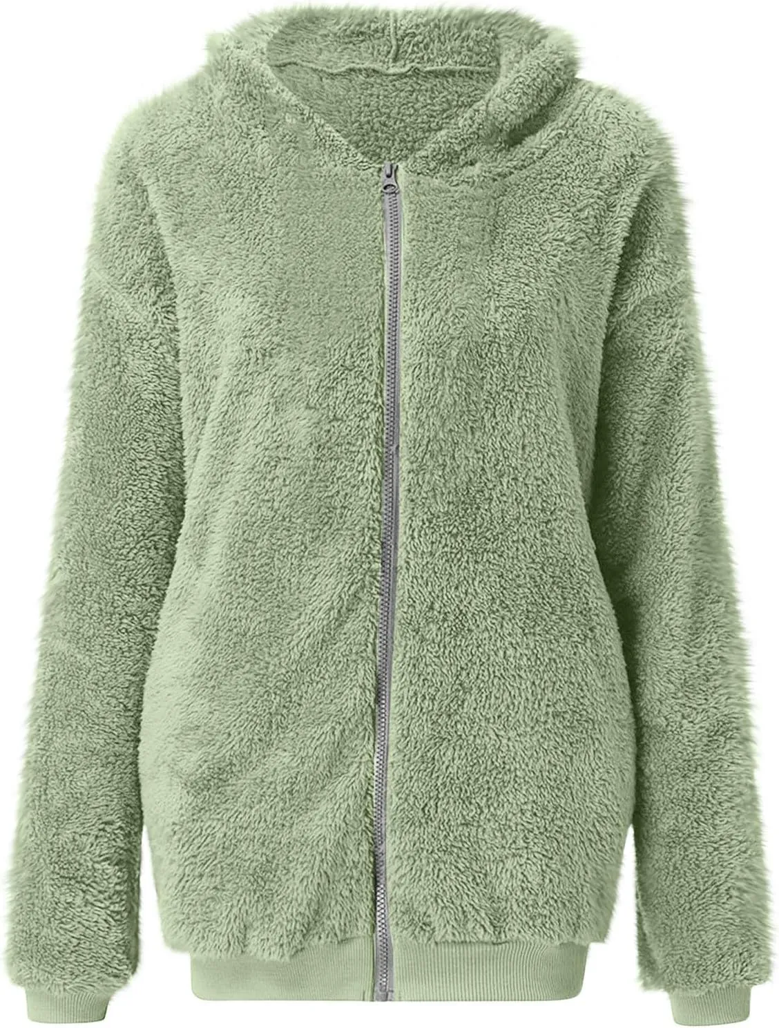 Women's Fleece Jacket Fuzzy Hooded Winter Warm Casual Coats Zip Up Open Front Sherpa Cardigan Outwear with Pockets