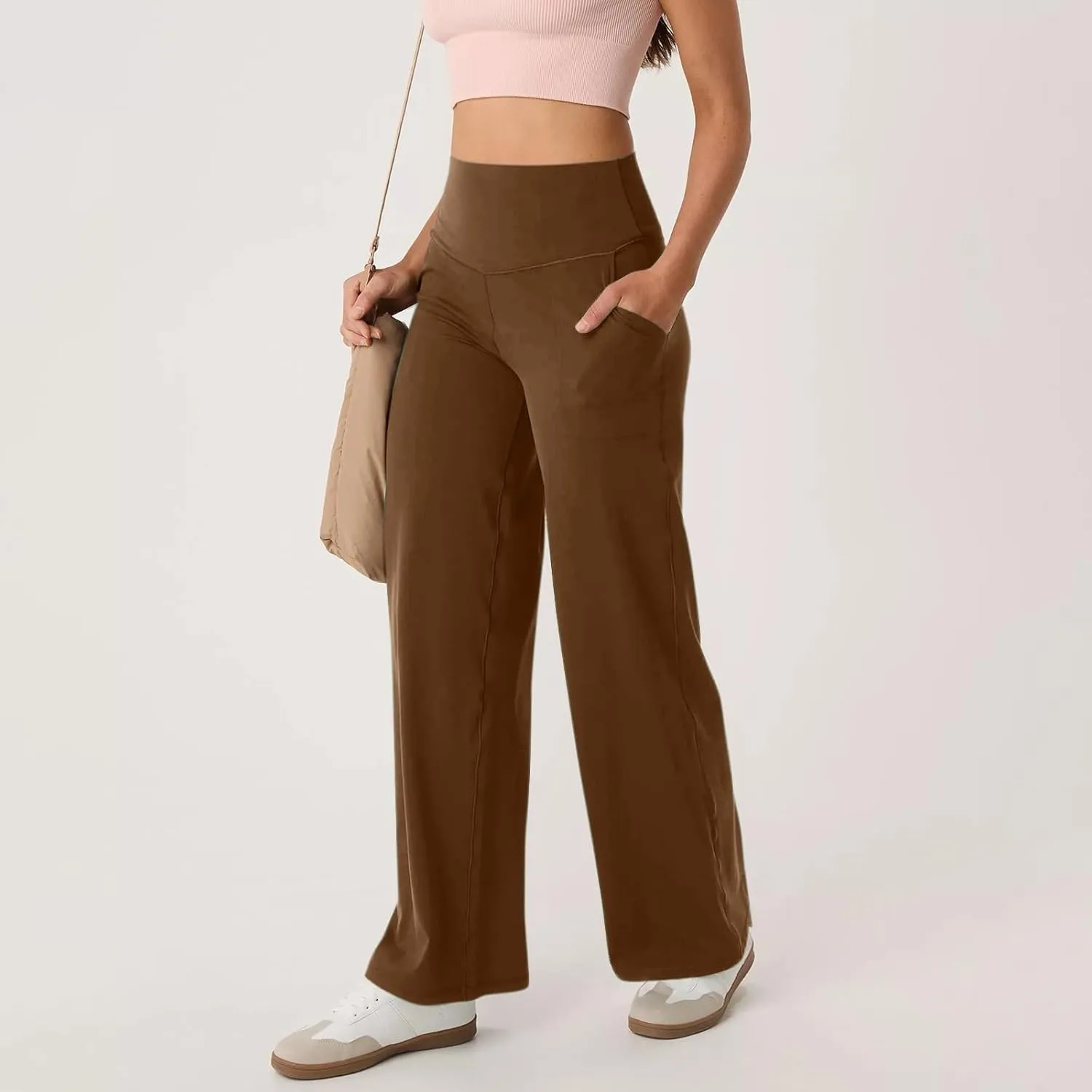 Womens High Waist Yoga Pants Wide Leg Lightweight Buttery Soft Sports Joggers Trousers Pocket Casual Dressy Slacks