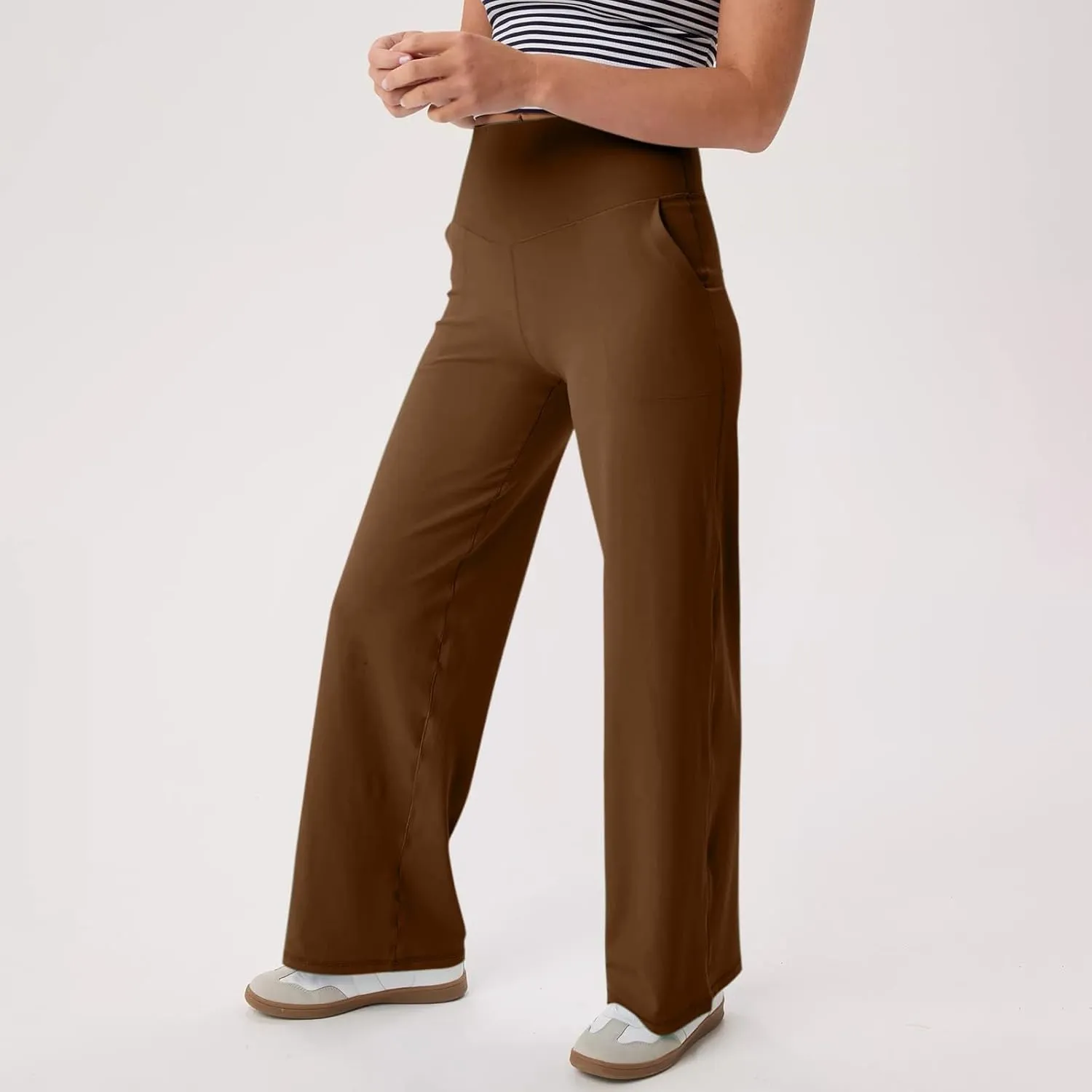 Womens High Waist Yoga Pants Wide Leg Lightweight Buttery Soft Sports Joggers Trousers Pocket Casual Dressy Slacks