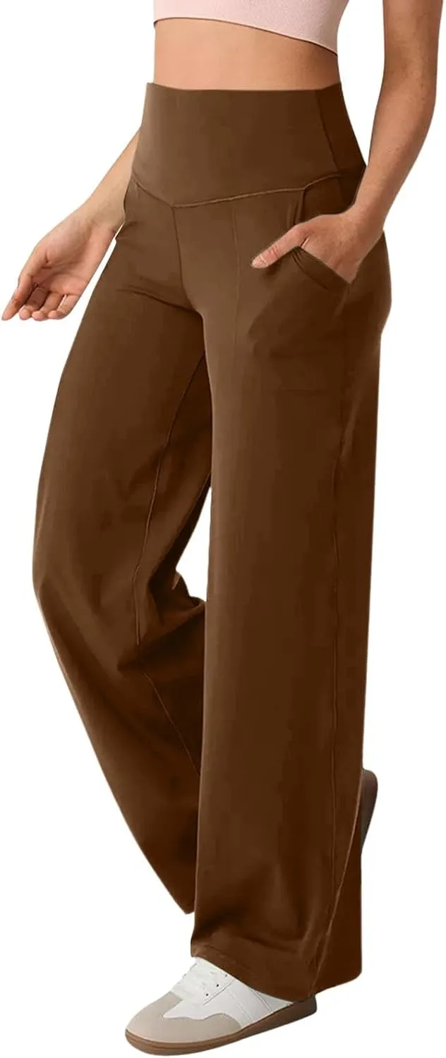 Womens High Waist Yoga Pants Wide Leg Lightweight Buttery Soft Sports Joggers Trousers Pocket Casual Dressy Slacks