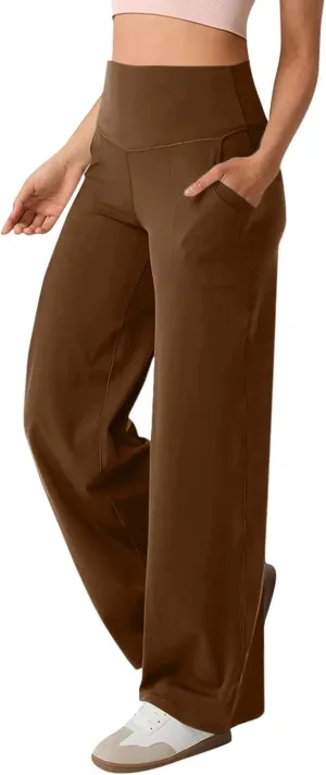 Womens High Waist Yoga Pants Wide Leg Lightweight Buttery Soft Sports Joggers Trousers Pocket Casual Dressy Slacks