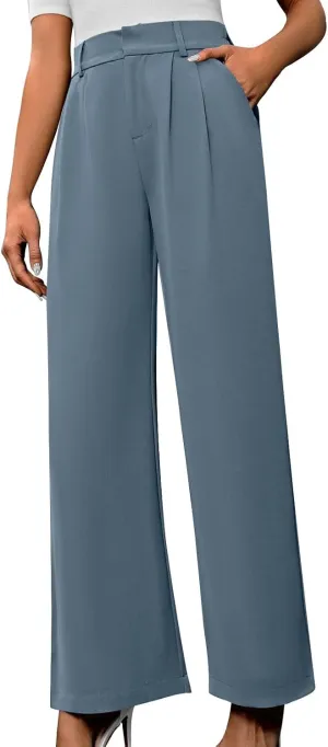 Women's High Waisted Dressy Pants Solid Color Business Casual Work Straight Leg Pants Comfort Palazzo Suit Trousers