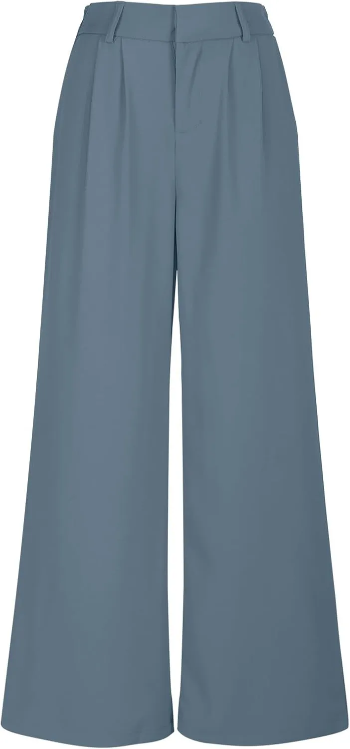 Women's High Waisted Dressy Pants Solid Color Business Casual Work Straight Leg Pants Comfort Palazzo Suit Trousers