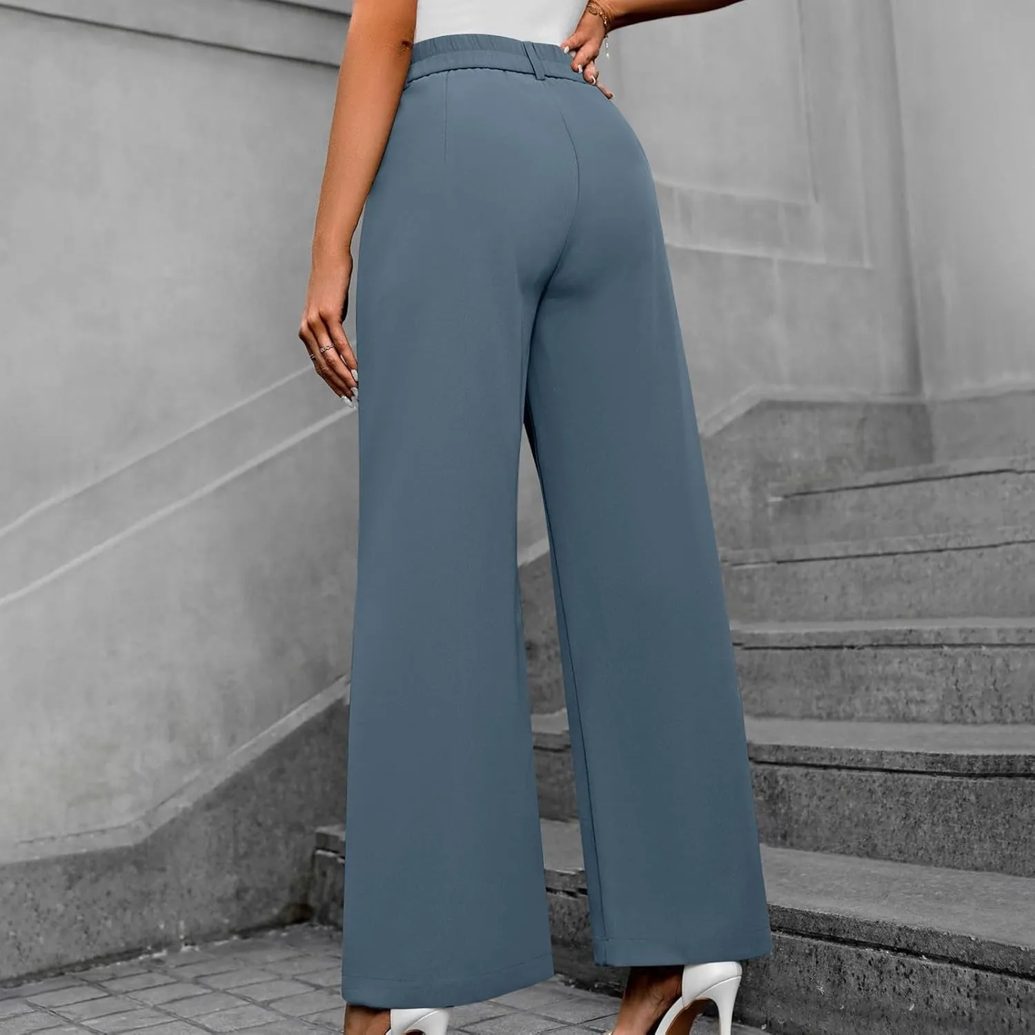 Women's High Waisted Dressy Pants Solid Color Business Casual Work Straight Leg Pants Comfort Palazzo Suit Trousers