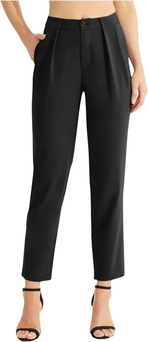 Women's High Waisted Dressy Pants Straight Leg Suit Trousers Casual Plain Office Work Business Pant with Pockets