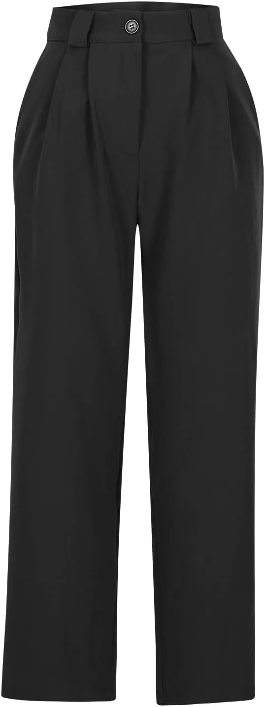Women's High Waisted Dressy Pants Straight Leg Suit Trousers Casual Plain Office Work Business Pant with Pockets